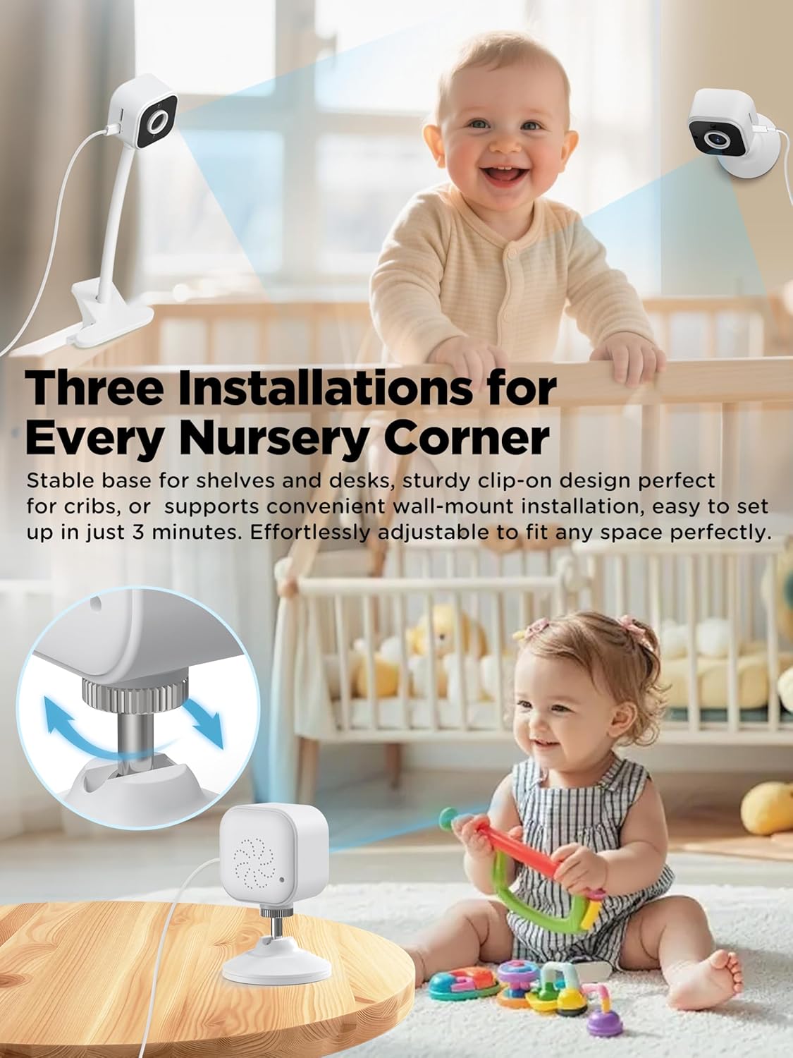 Baby Monitor with Camera and Audio No WiFi + Clip for Crib & Stand | Portable 2.8’’ HD 1080P Video Monitor, 2.4G