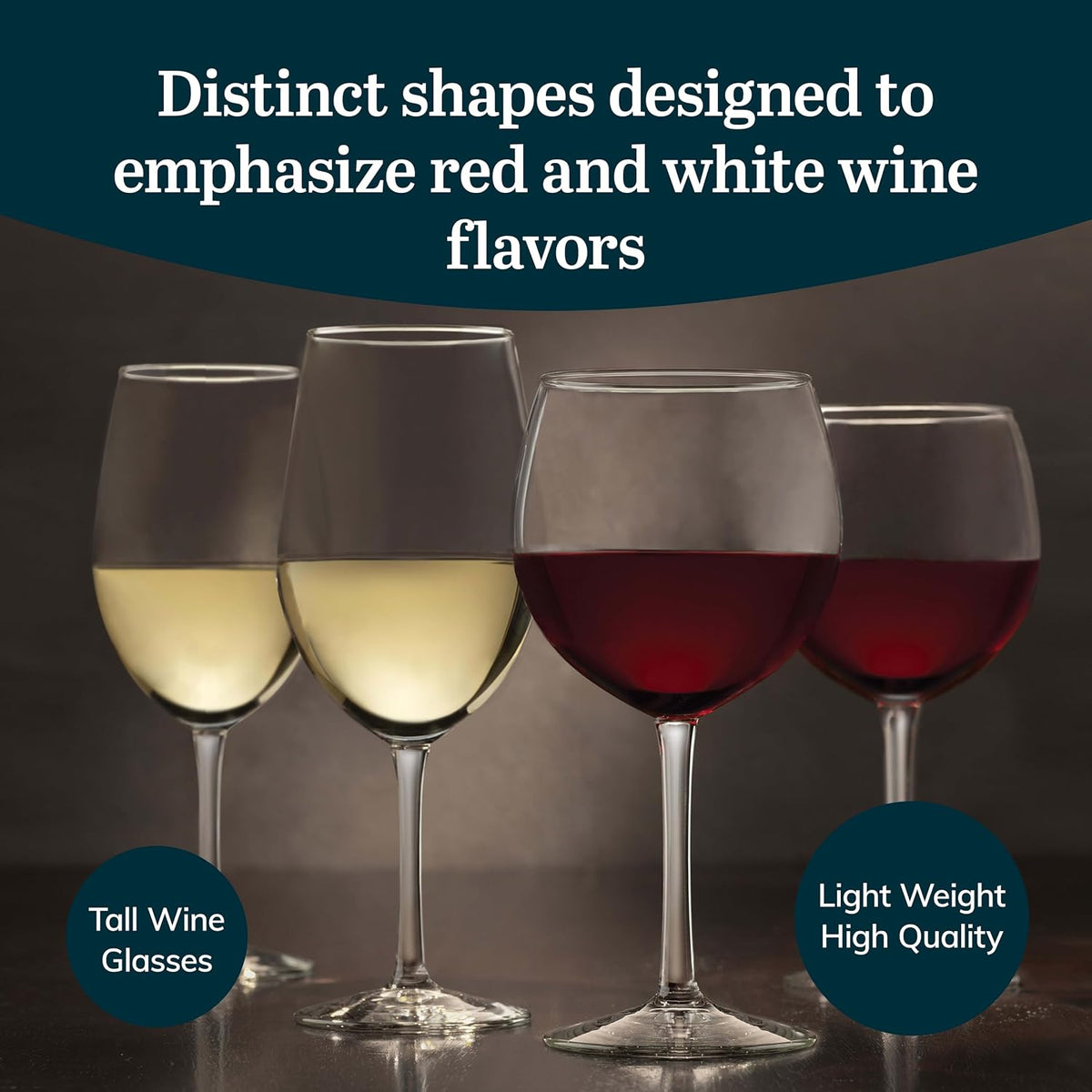 Vineyard Reserve Wine Glasses Set of 12, Red & White Clear Stemware