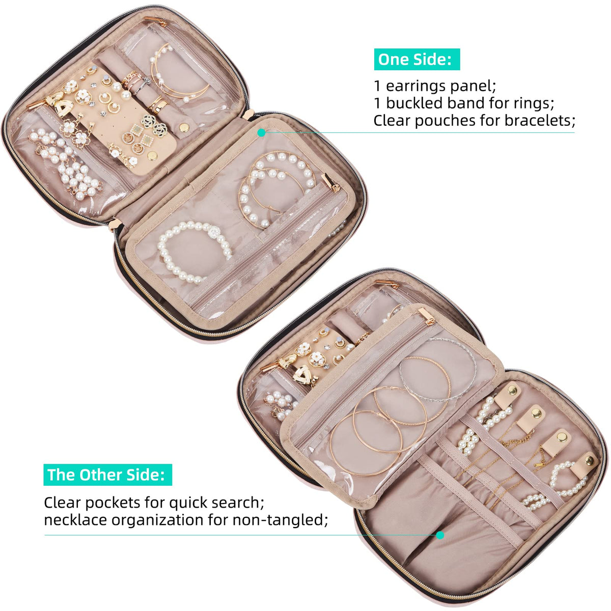 Travel Jewelry Case Organizer, Tangle-Free Necklace Storage Bag