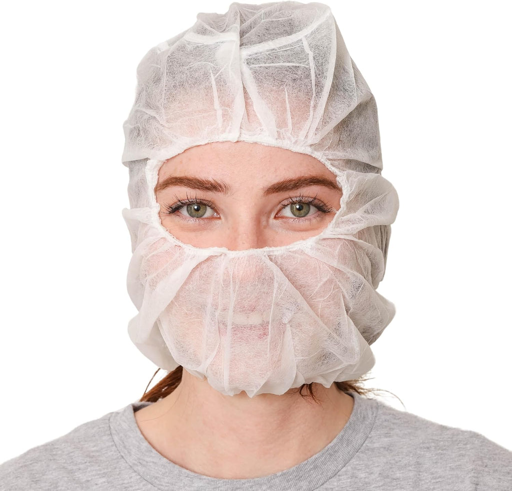 Polypropylene Hood, Disposable Catering Bonnets, Hairnet & Beard Cover Combo for Work, Food Service