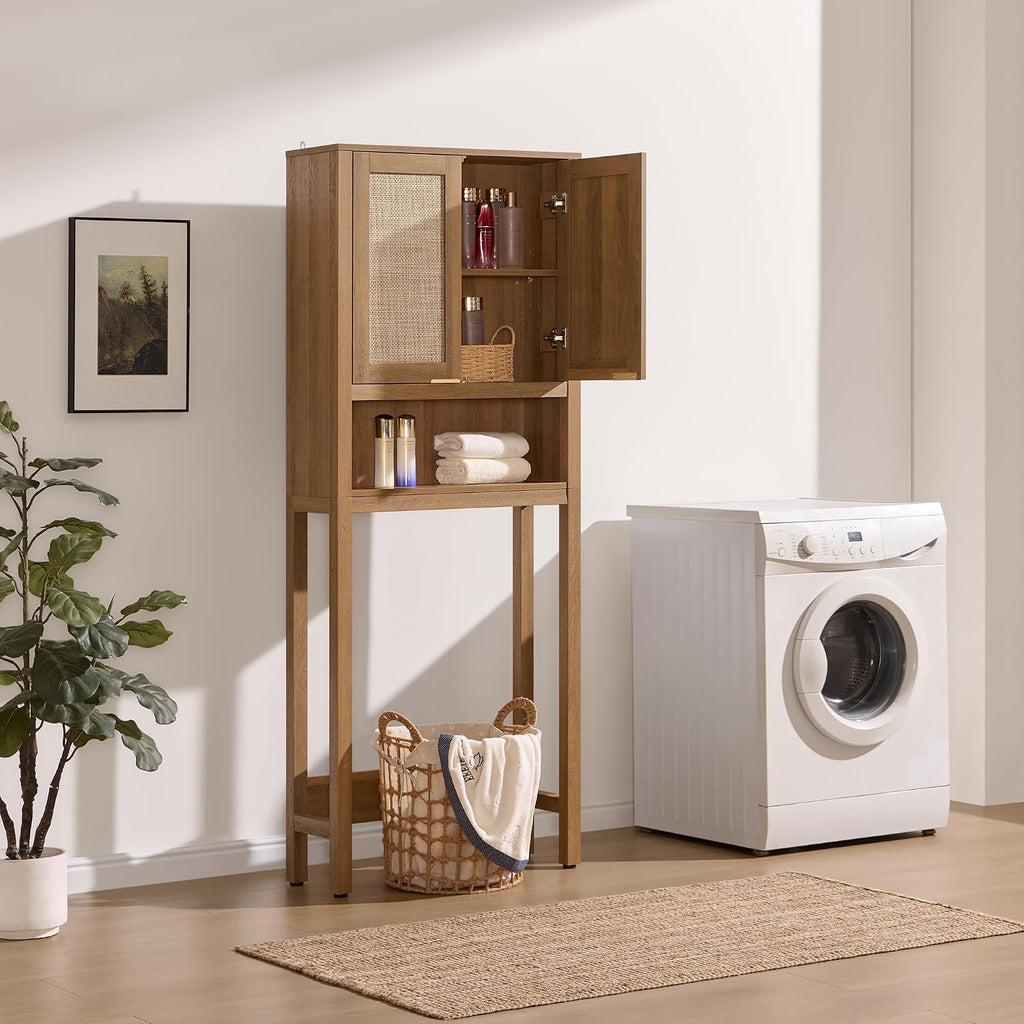 Over the Toilet Storage Cabinet, Rattan Door Bathroom Organizer | Freestanding Bathroom Organizer with Adjustable