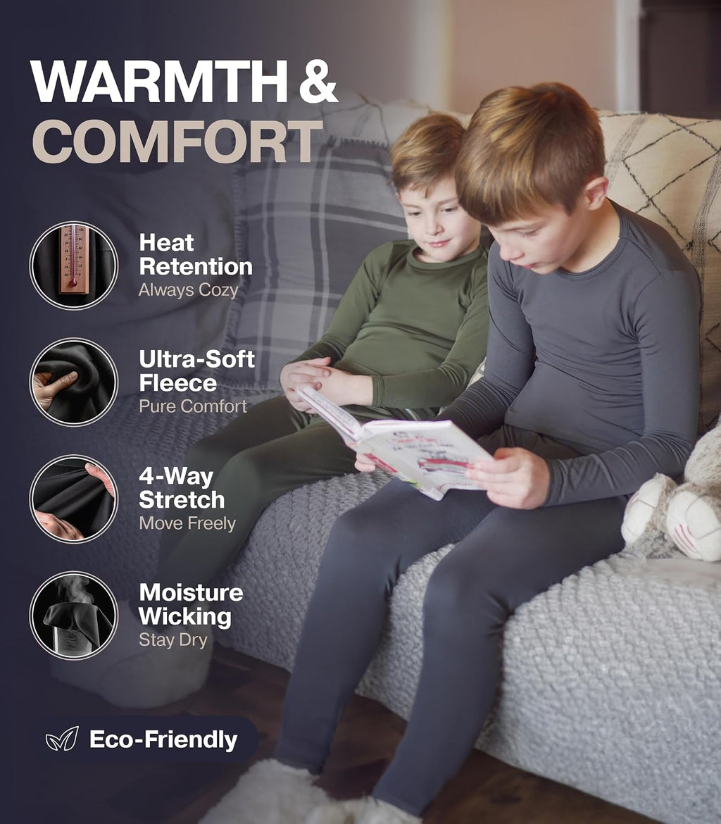 Thermal Underwear for Kids, Boys Thermal Underwear Set, Base Layers for Skiing, Long Johns for Boys Kids (Grey, X-Small)