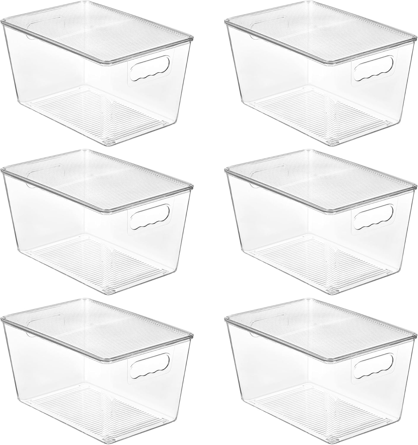 6 Pack Clear Stackable Storage Bins with Lids, Large Plastic Containers with Handle for Pantry Organizer and