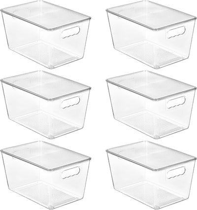6 Pack Clear Stackable Storage Bins with Lids, Large Plastic Containers with Handle for Pantry Organizer and