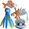 4 Packs Crinkle Squeaky Dog Toys for Aggressive Chewers, Tough Durable Stuffed Plush Rope Tug Puppy Chew Toy for