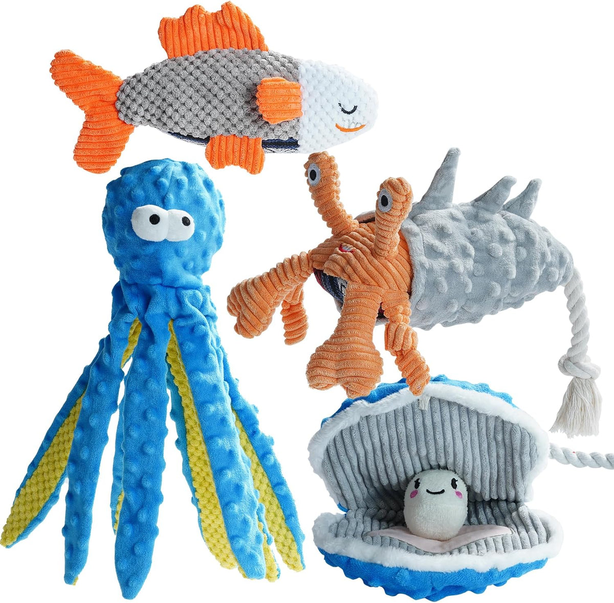 4 Packs Crinkle Squeaky Dog Toys for Aggressive Chewers, Tough Durable Stuffed Plush Rope Tug Puppy Chew Toy for