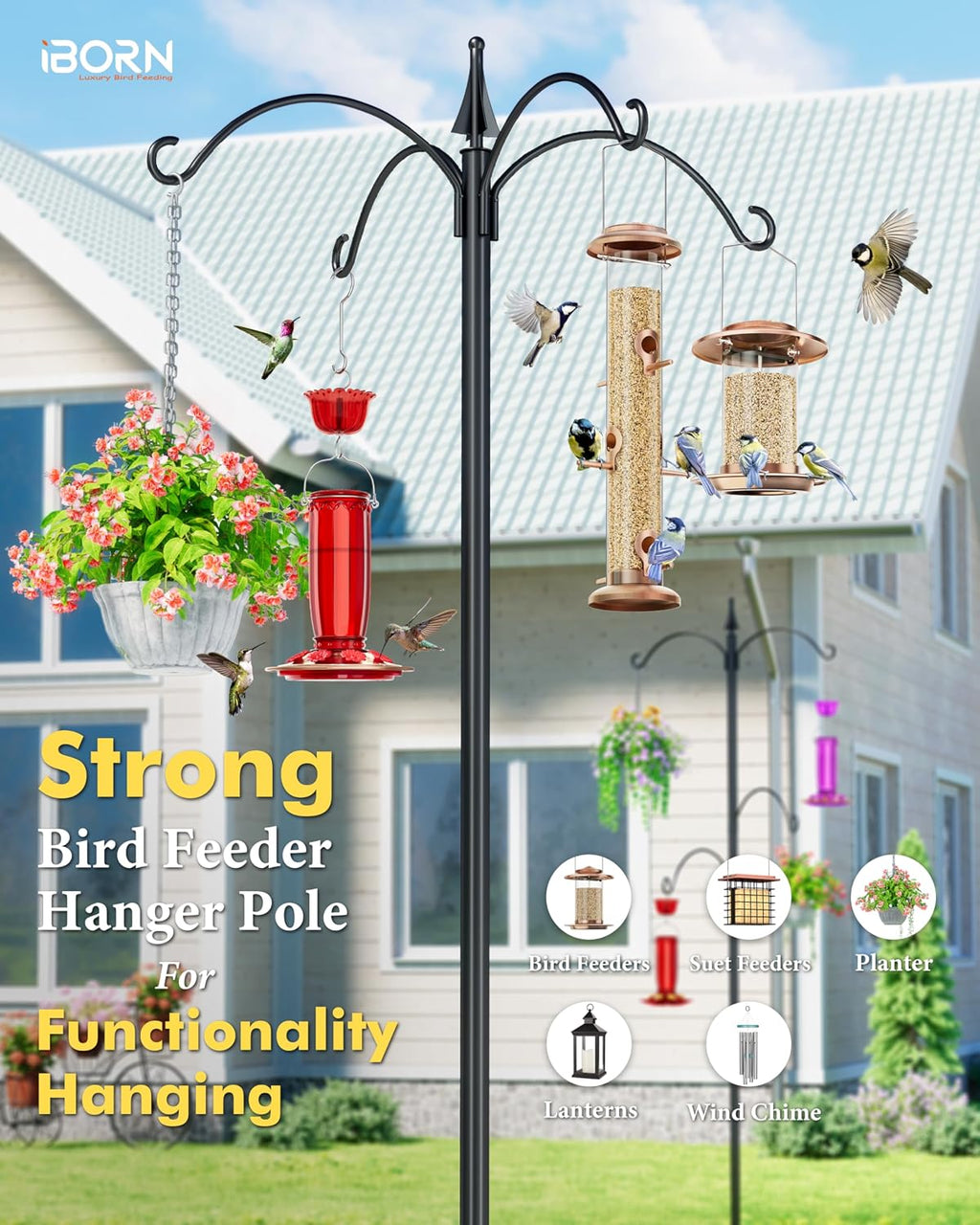 Bird Feeders Hanging Station 78Inch Wild Bird Feeding Station Pole Stand Outdoors Heavy Duty,1Inch Thickness Pole,4
