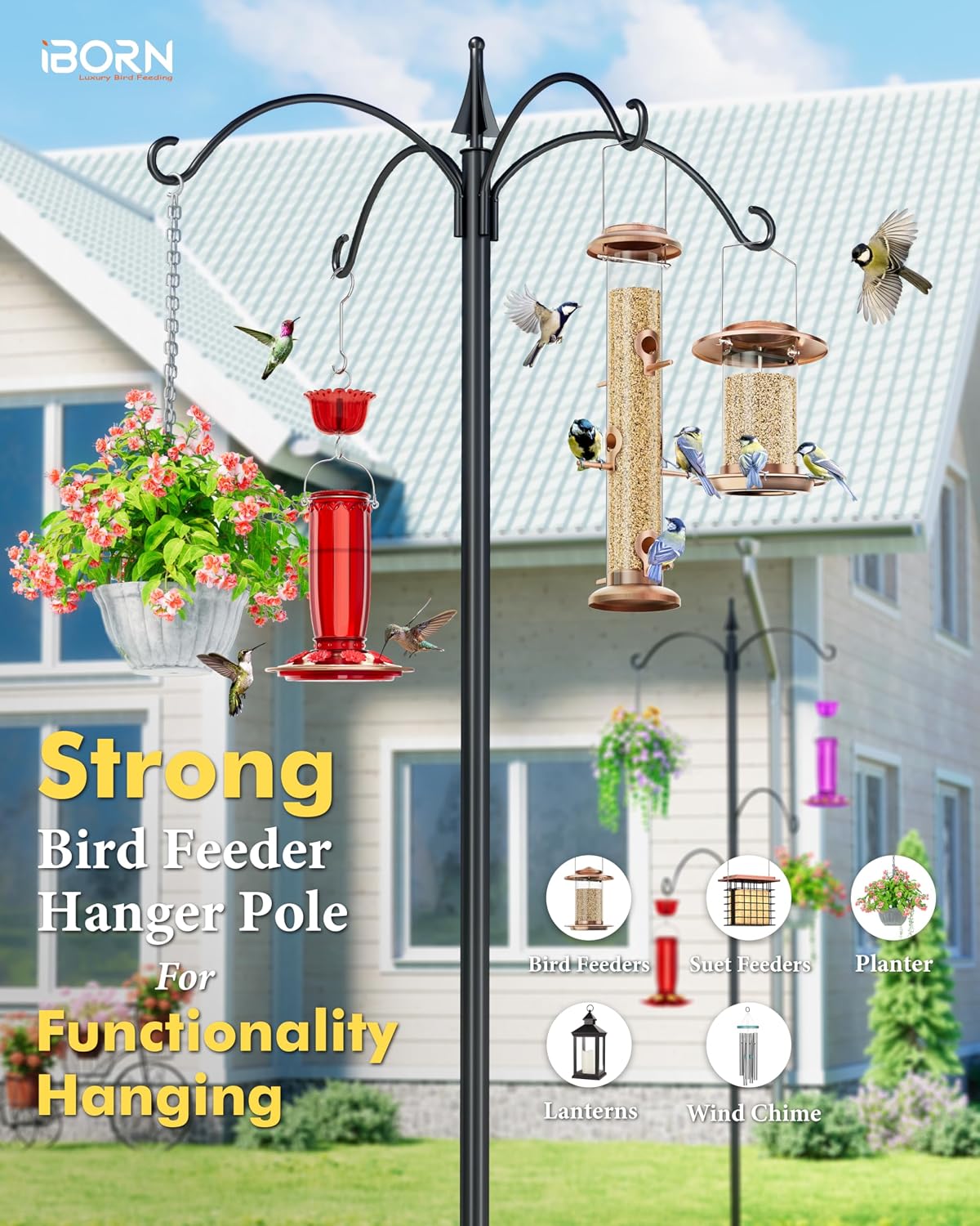 Bird Feeders Hanging Station 78Inch Wild Bird Feeding Station Pole Stand Outdoors Heavy Duty,1Inch Thickness Pole,4