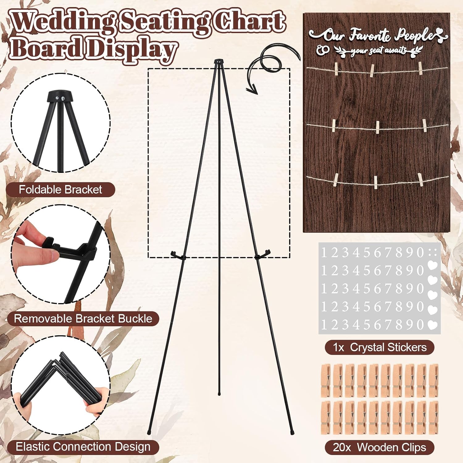 Wedding Seating Chart with Easel Display Stand Rustic Wooden Find Your Seat Sign Board Decoration for Wedding