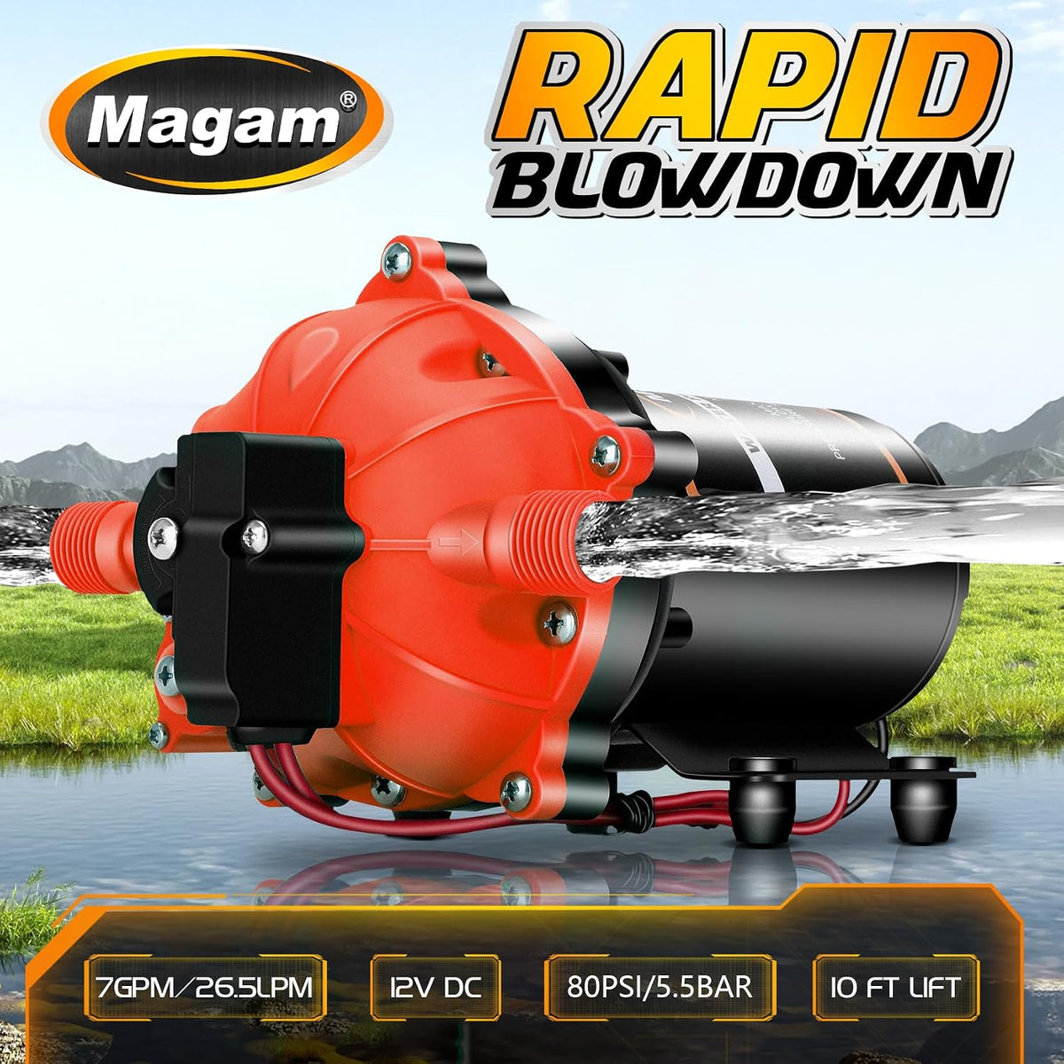 12V Washdown Pump Kit with 7.5 GPM & 80 PSI for Boats, RVs