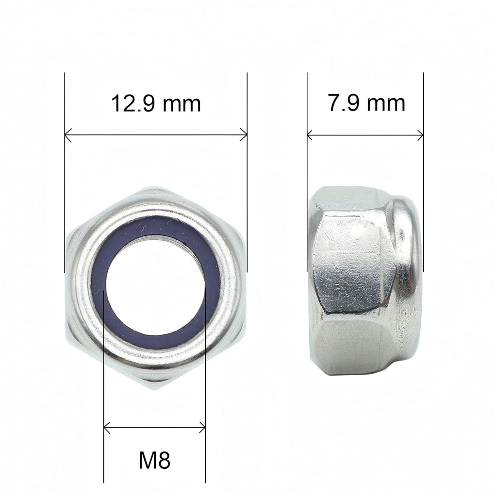 M8-1.25 Nylon Insert Lock Nuts 85 Pack, 304 Stainless Steel Hardware Nuts