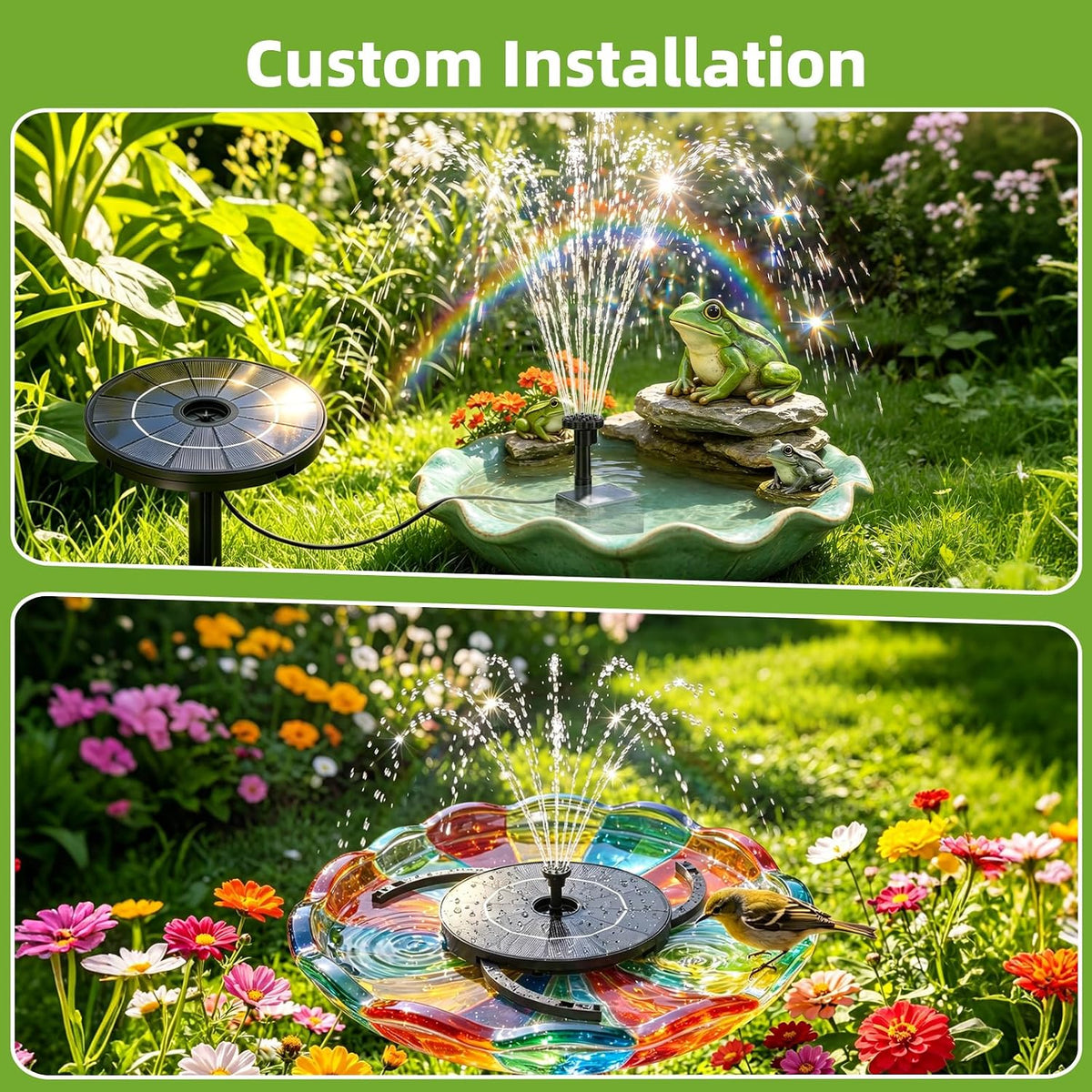 Solar Bird Bath Fountain with 6 Nozzles & DIY Separated Design
