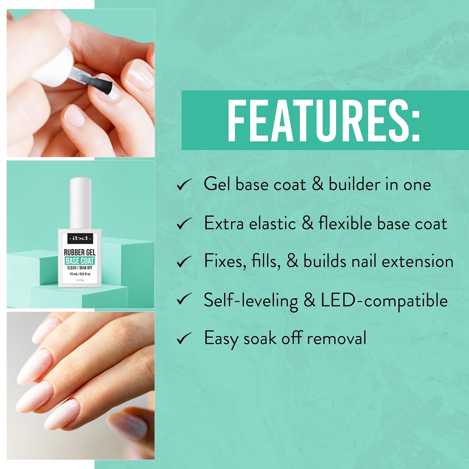 Rubber Base Gel Nail Polish, Base Coat – Clear Soak-Off Builder Gel for Nails Strengthening & Breakage Prevention