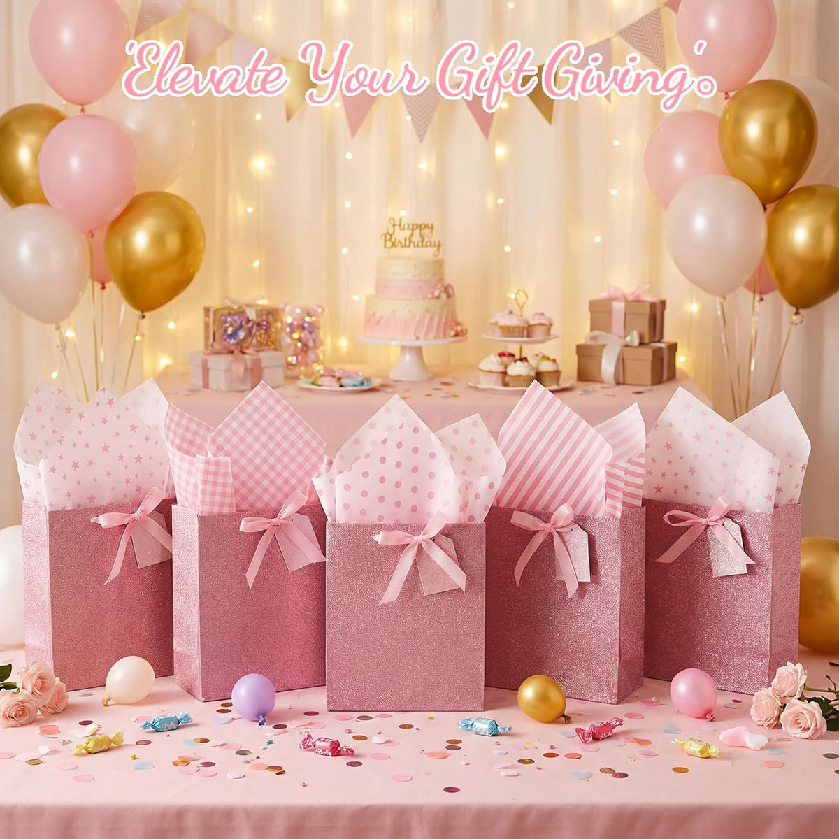 120 Sheets Pink Tissue Paper for Gift Bags 20x14 Inch