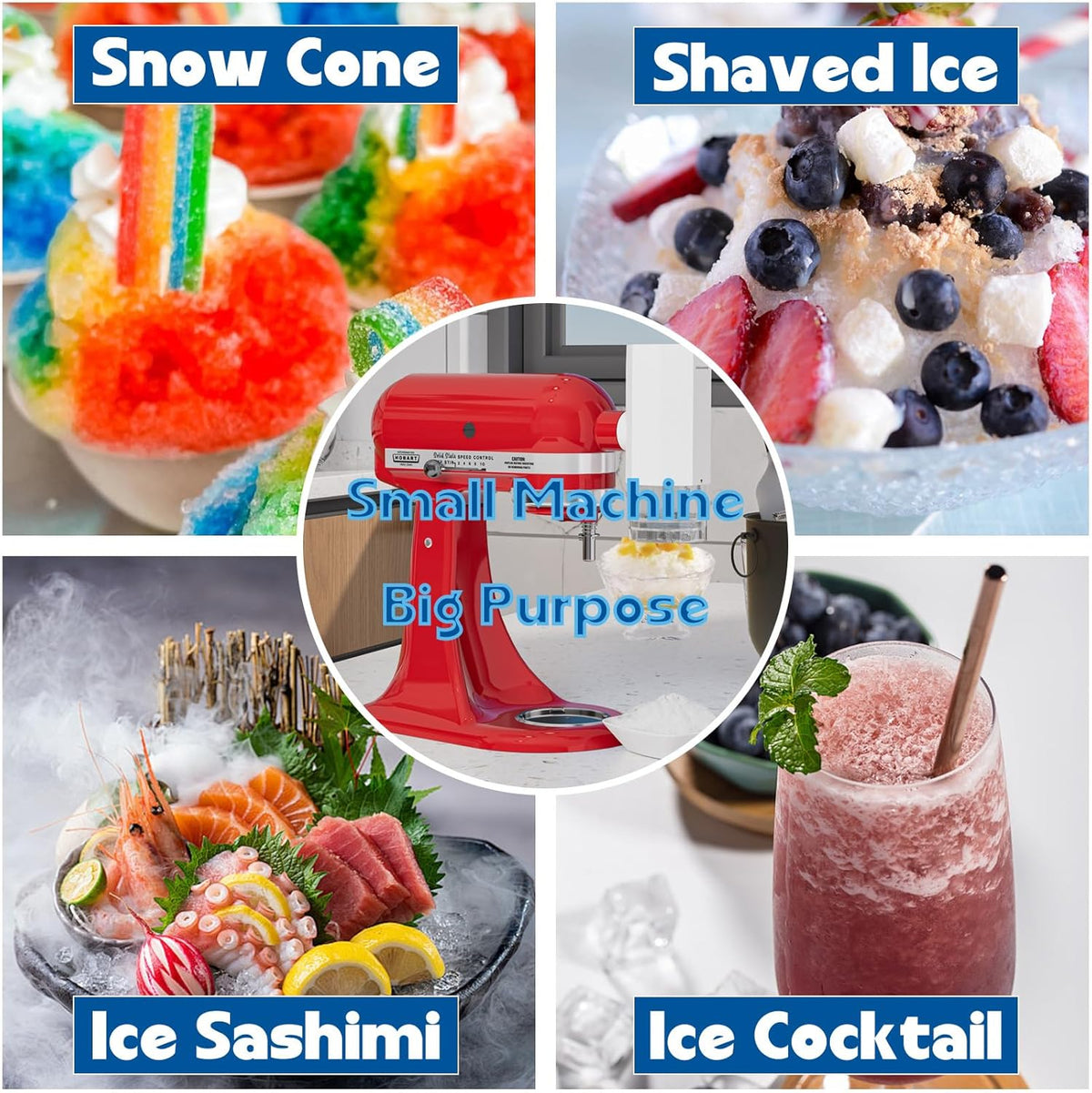 Shaved Ice Attachment for KitchenAid Stand Mixer, Snow Cone Maker for KitchenAid with 8 Ice Molds, Stainless Steel