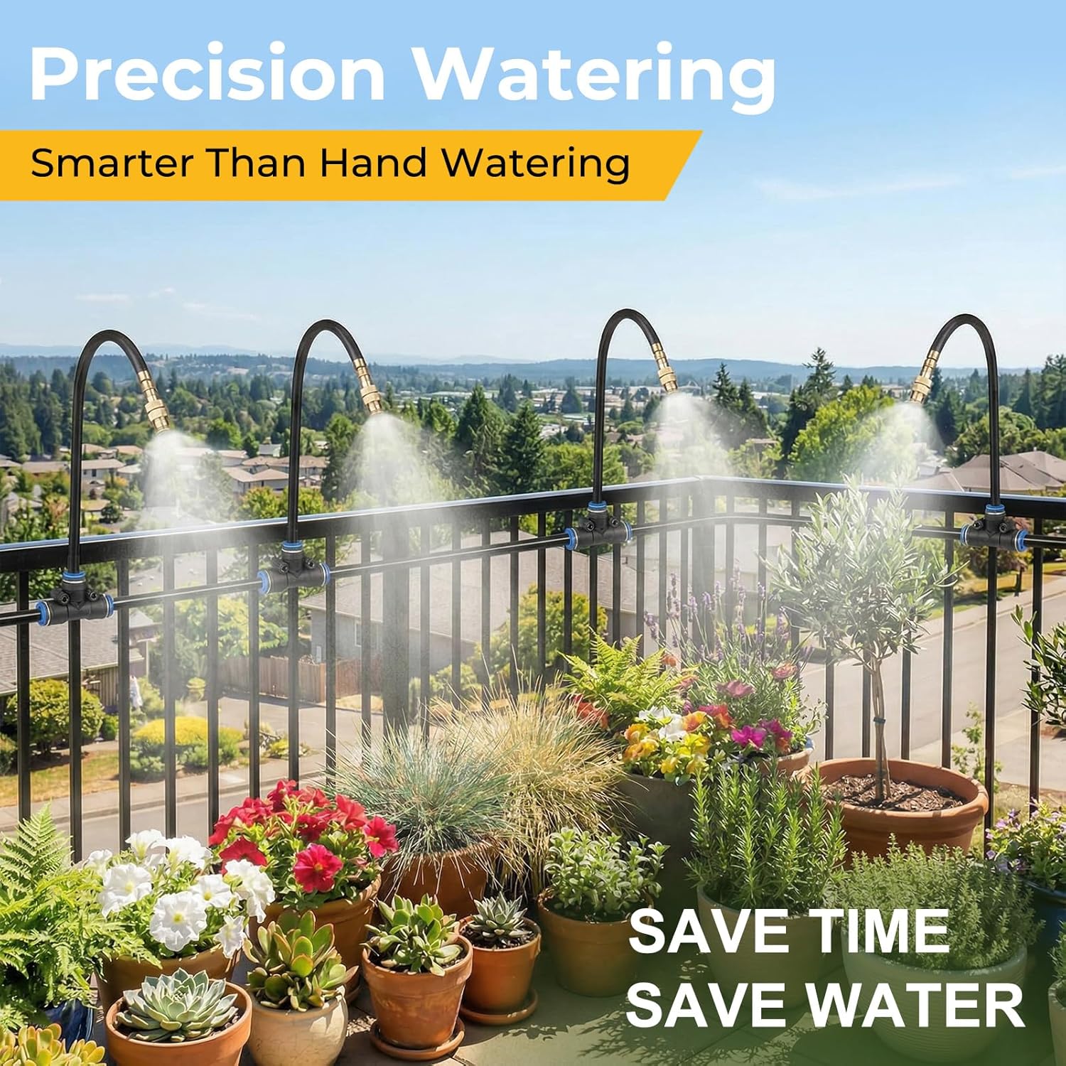 50FT Drip Irrigation Kit, 360° Adjustable Garden Watering System with 1/4" Tubing, Brass Misting Nozzles, DIY