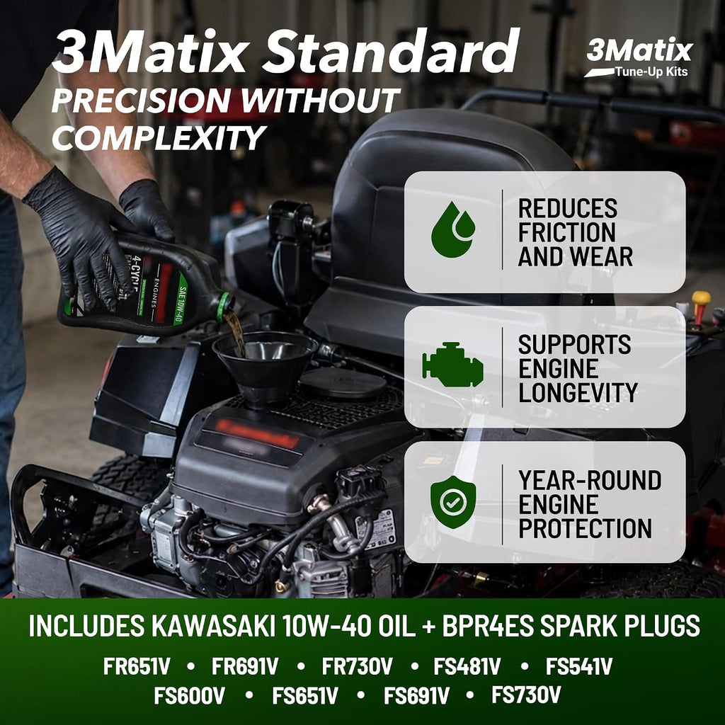 Tune Up Kit Compatible with Kawasaki Engines, Kawasaki 10W-40 Oil, Air, Fuel and Oil Filters, BPR4ES Spark Plugs