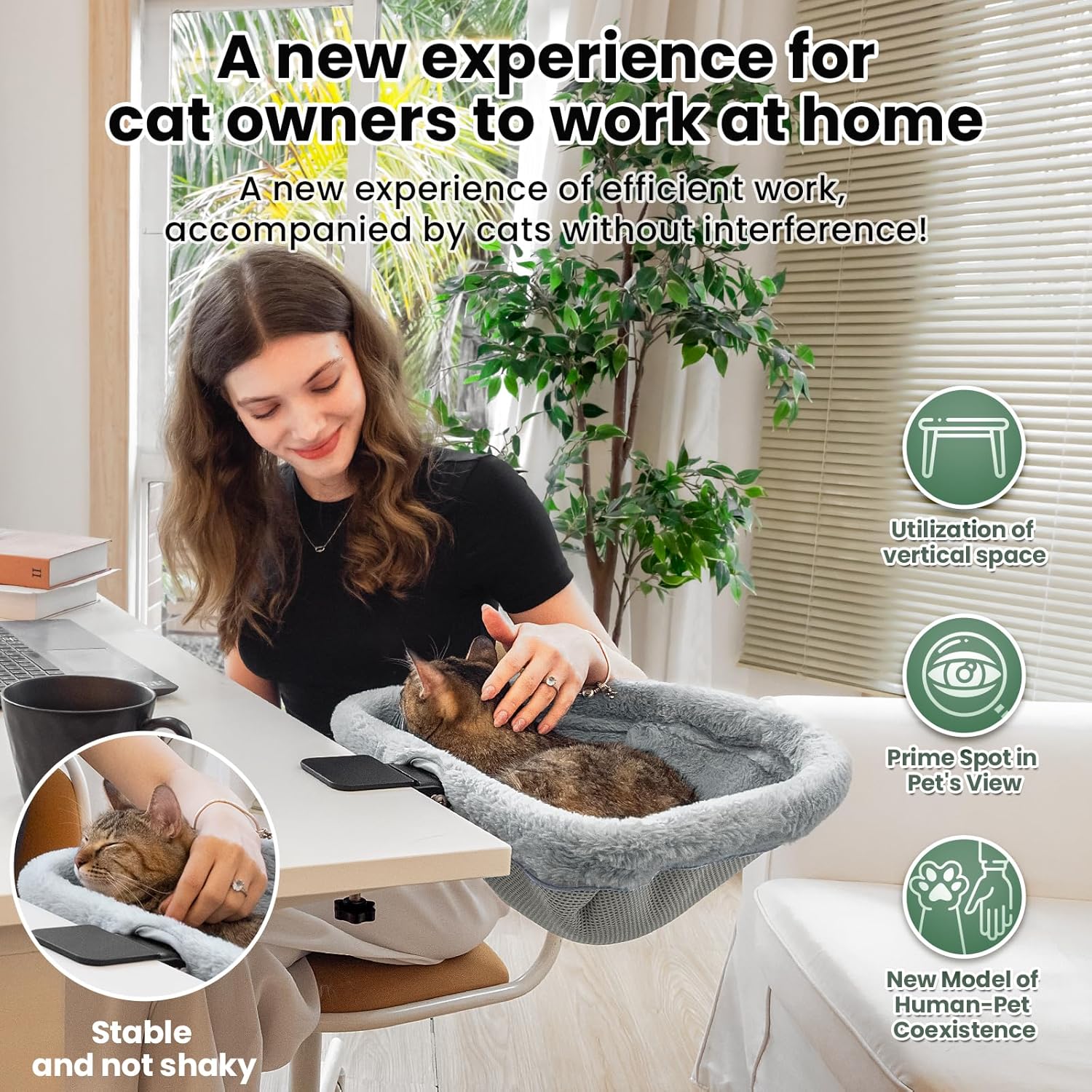 Cat Desk Bed - One-Click Folding,Sunken Design & Space-Saving Semi-Circular Cat Bed, Soft Faux Rabbit Fur Material
