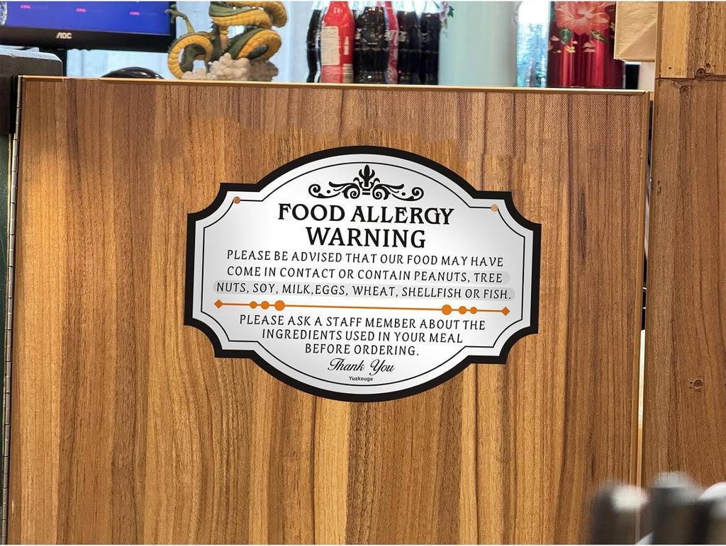 Food Allergy Warning Sign With Self - adhesive, 2 Pack 10x7 In, Acrylic