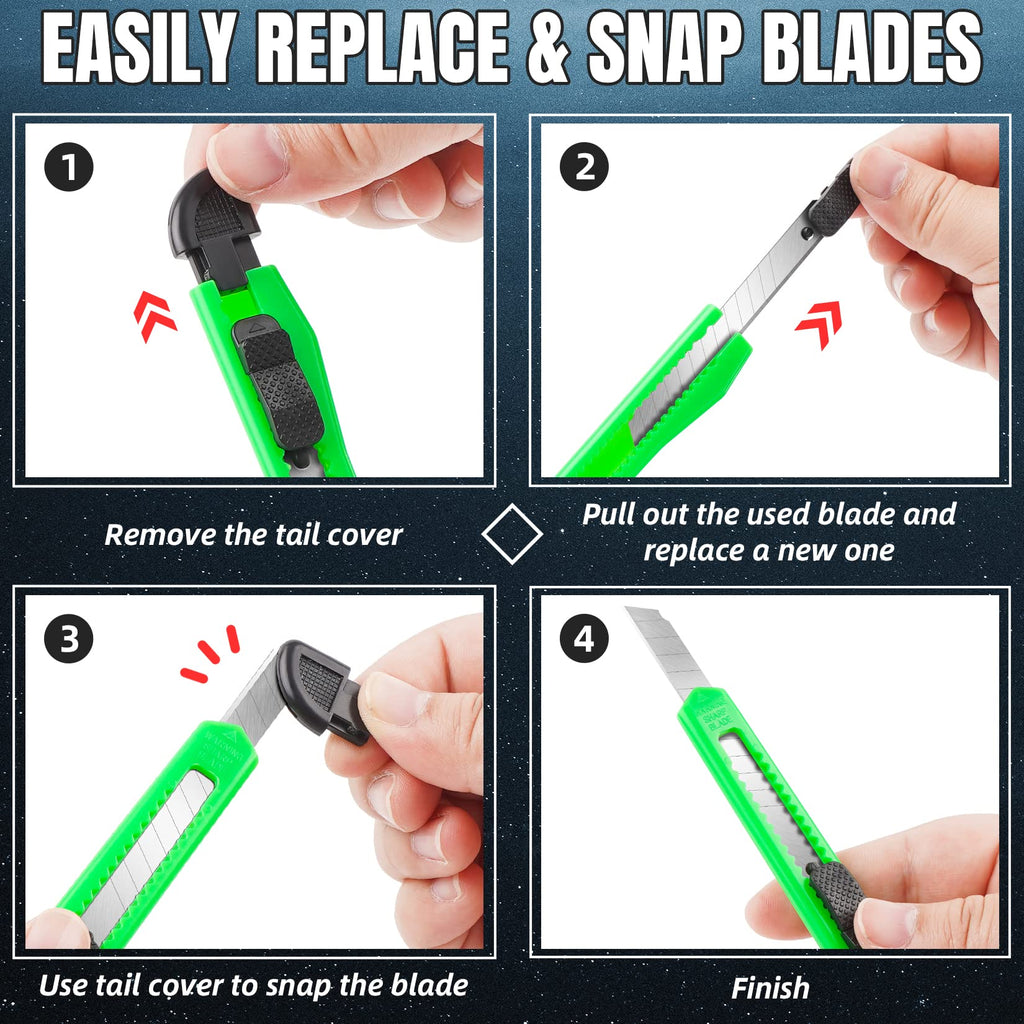 24 Pack Box Cutter Retractable, 9mm Utility Knife, Razor Knife