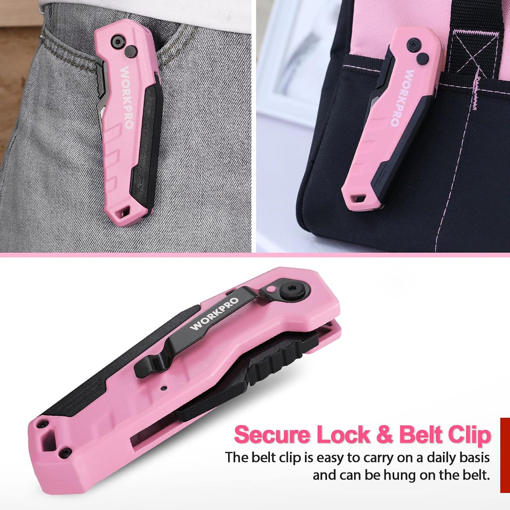 Folding Utility Knife, Quick Change Box Cutter, Pink Ribbon