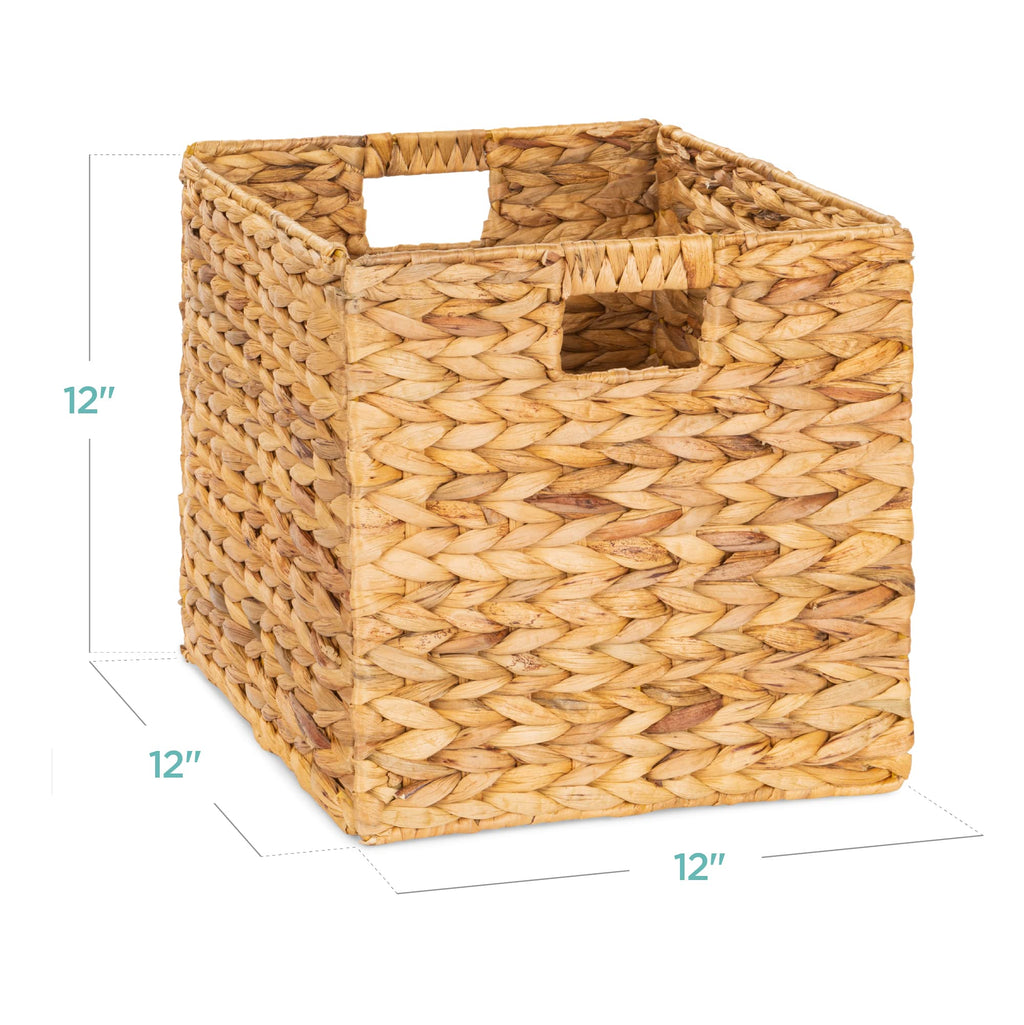 12x12in Hyacinth Baskets, Rustic Set Of 5 Multipurpose Collapsible Storage Organizer, Handwoven Laundry Totes for