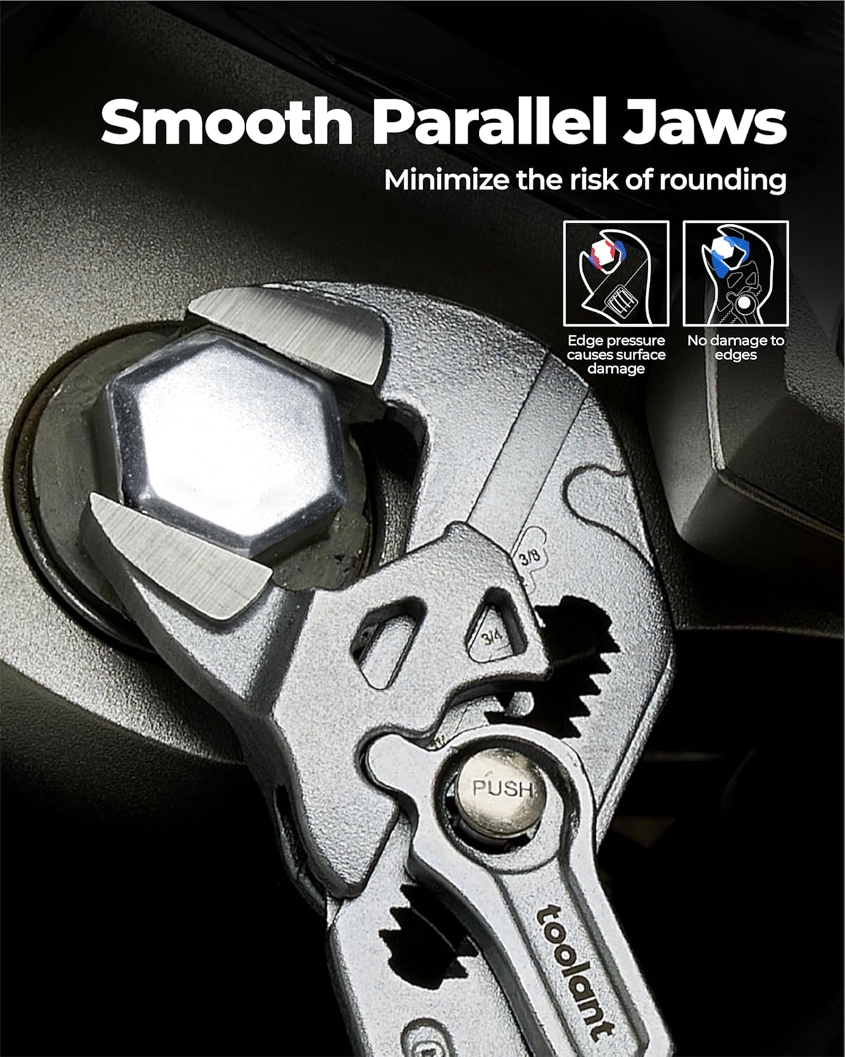 7-Inch Chrome Plated Pliers Wrench, CR-V Adjustable Wrench with Anti-Rust Coating, Smooth Parallel Jaws, Rubber