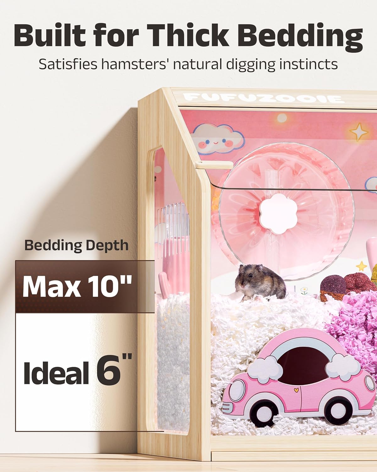 20" Wooden Hamster Cage, 360° Clear View Hamster Enclosure