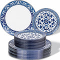 Blue Plastic Plates, Fancy Disposable Pates, 60 Pcs for 30 Guests