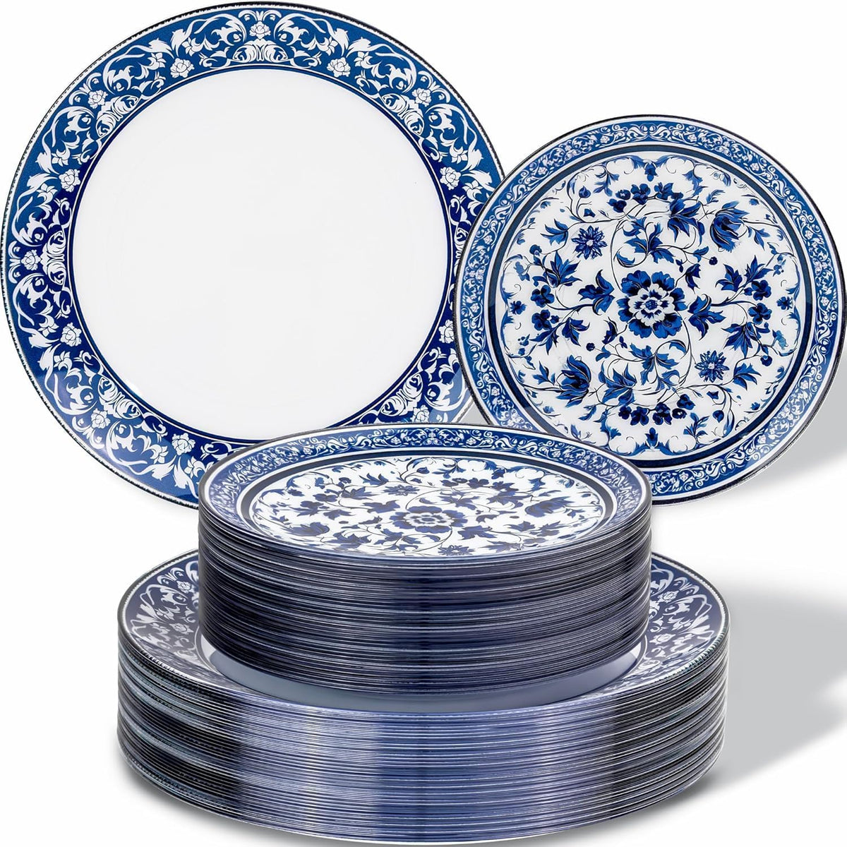 Blue Plastic Plates, Fancy Disposable Pates, 60 Pcs for 30 Guests