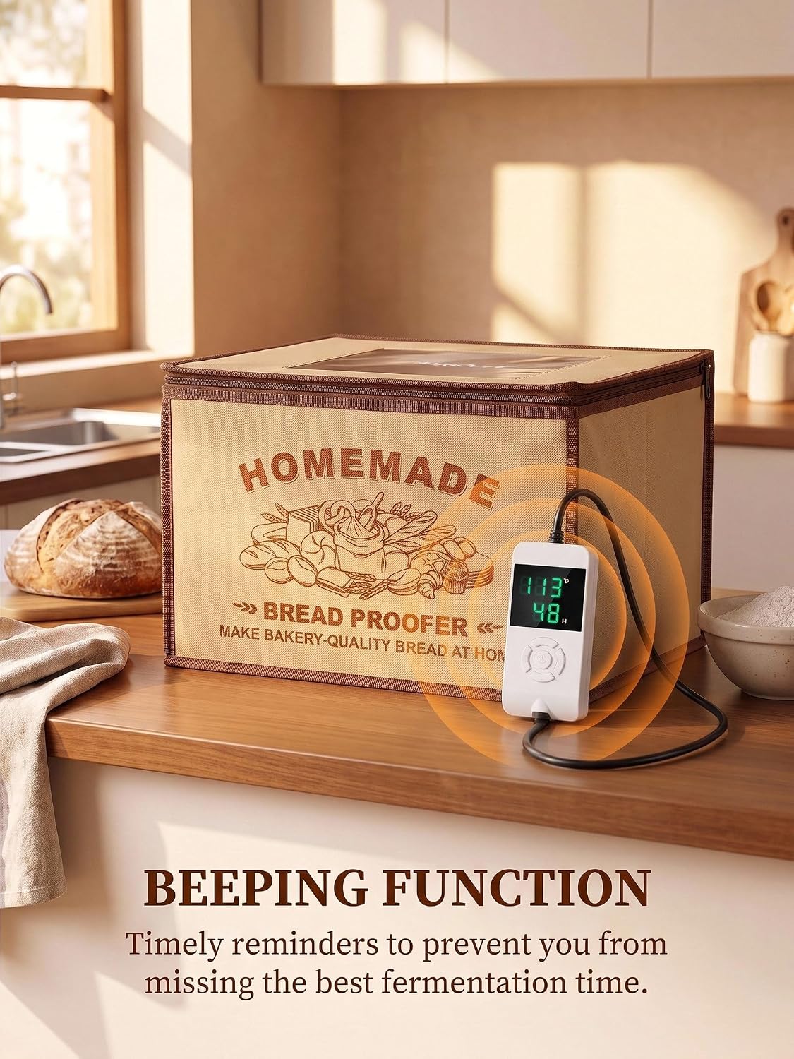 Bread Proofing Box, 32-113°F Temp Control & 48H Timer, Folding Dough Proofing Box With NTC Sensor, Sourdough Proofing