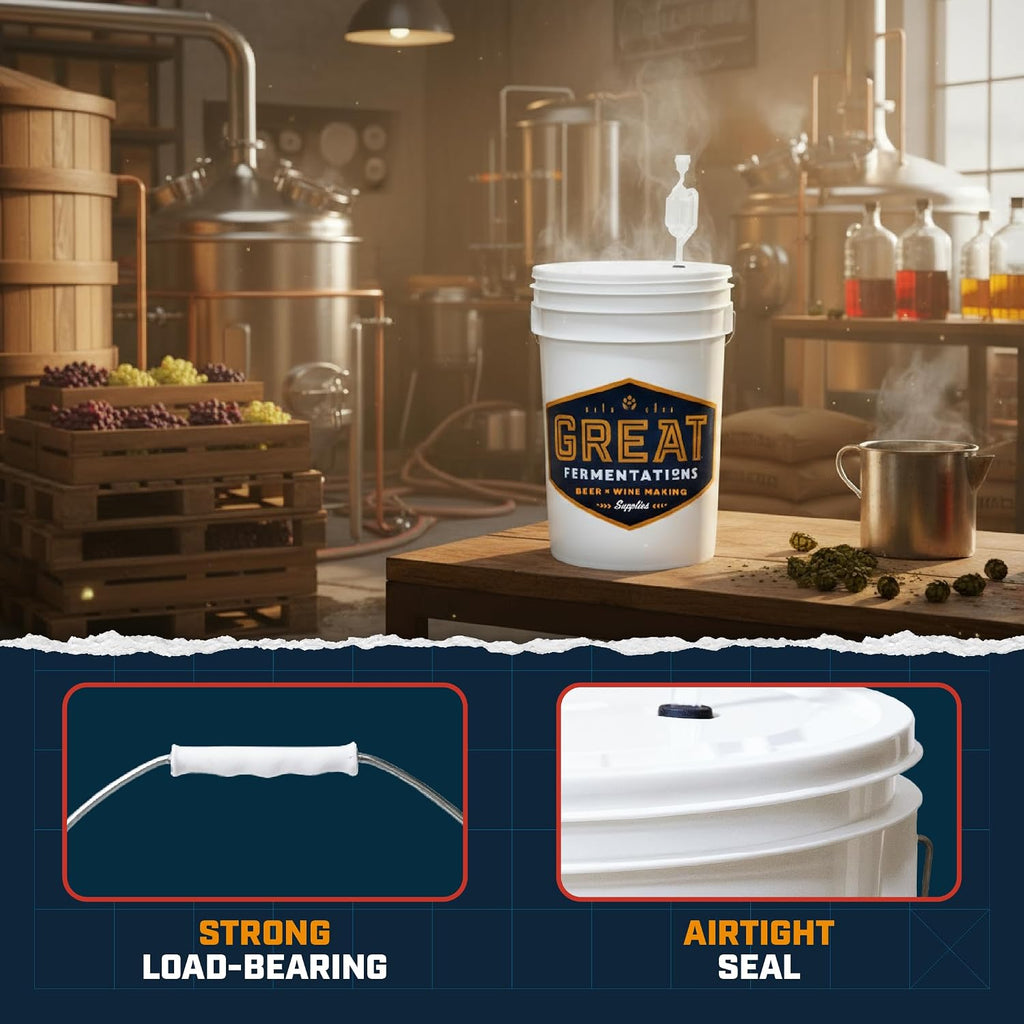 6.5 Gallon Fermenting Bucket with Lid and Handle - BPA-Free Food Grade Fermentation Bucket with Airlock - Reusable