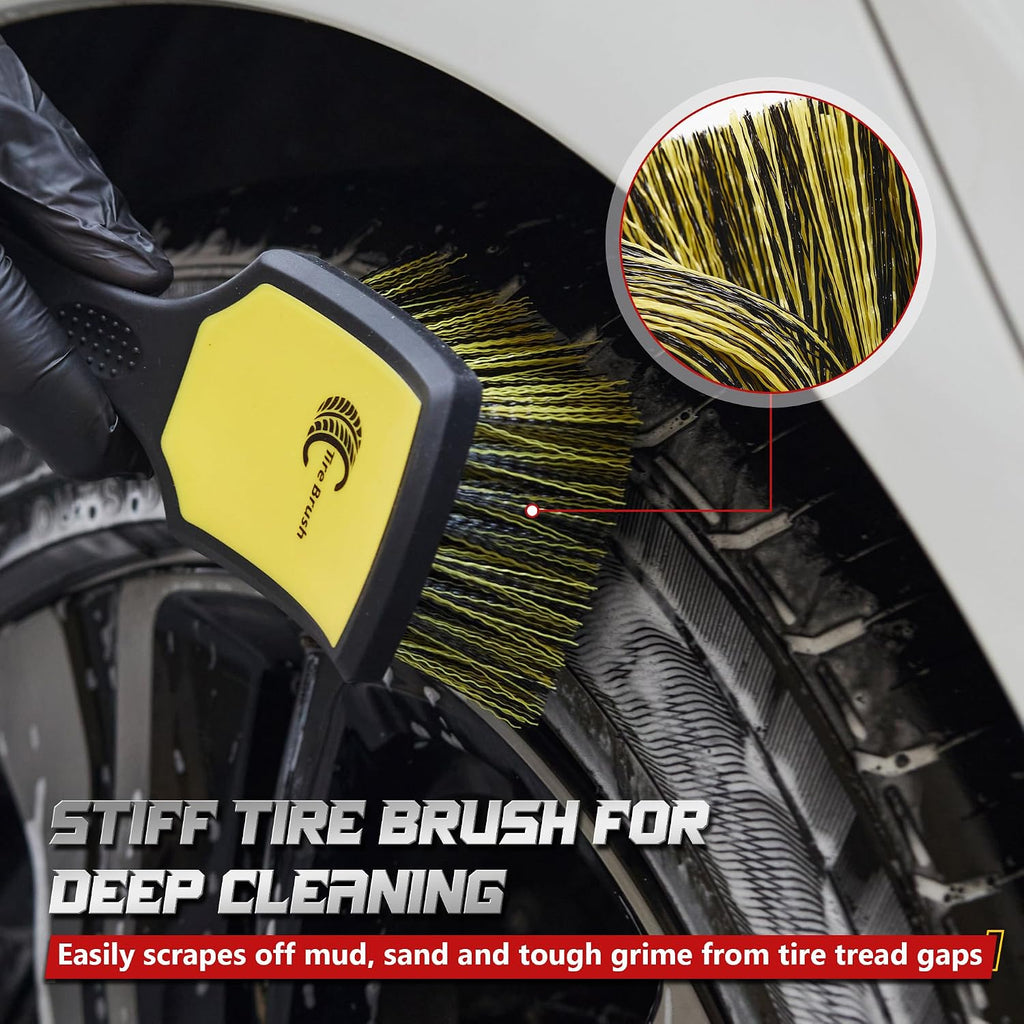 Wheel & Tire Brush Set, 2 Pack Car Wheel Brush & Tire Cleaner Brushes | Soft Bristle Rim Brush, Stiff Tire Scrub