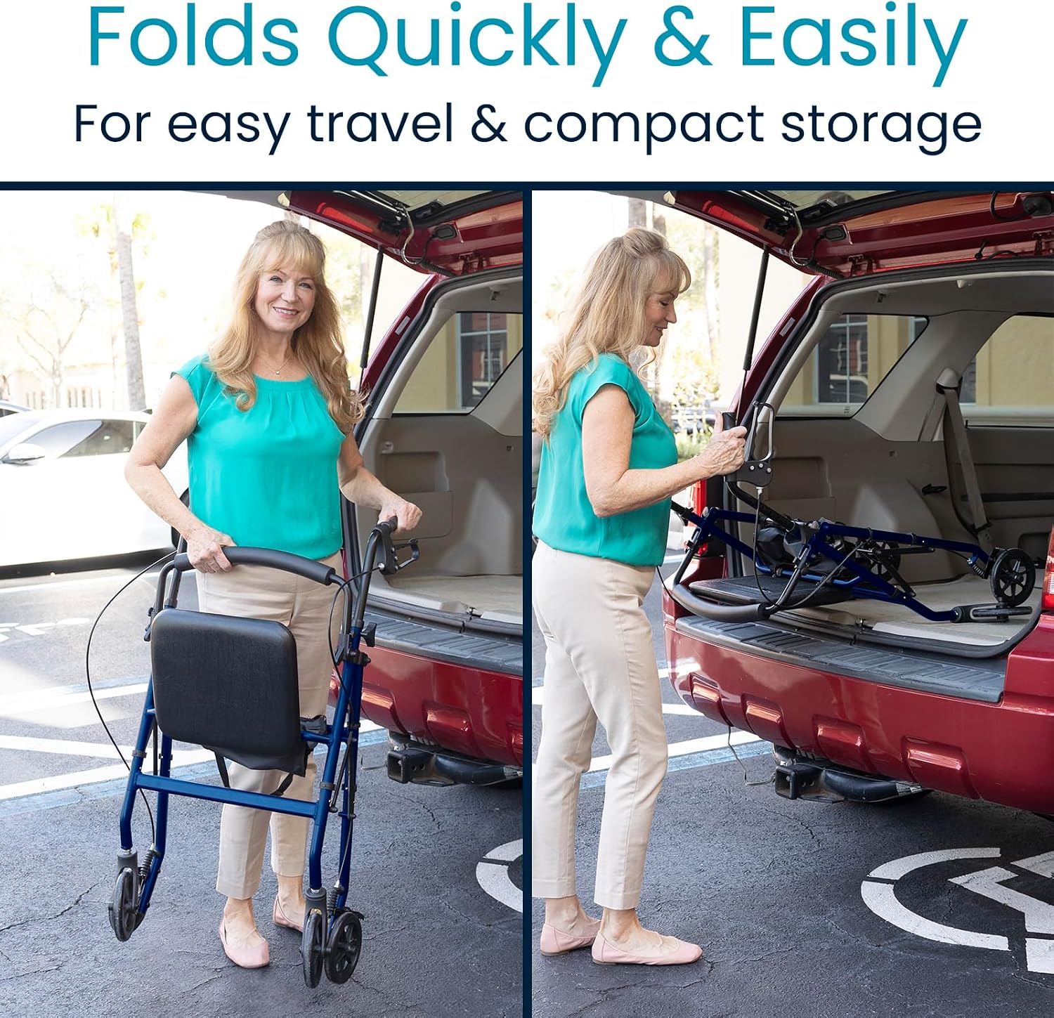 Vive Ultra Lightweight Rollator Walker with Seat - Foldable, Narrow, Rolling Senior Walker for Small Spaces - 4 Wheel