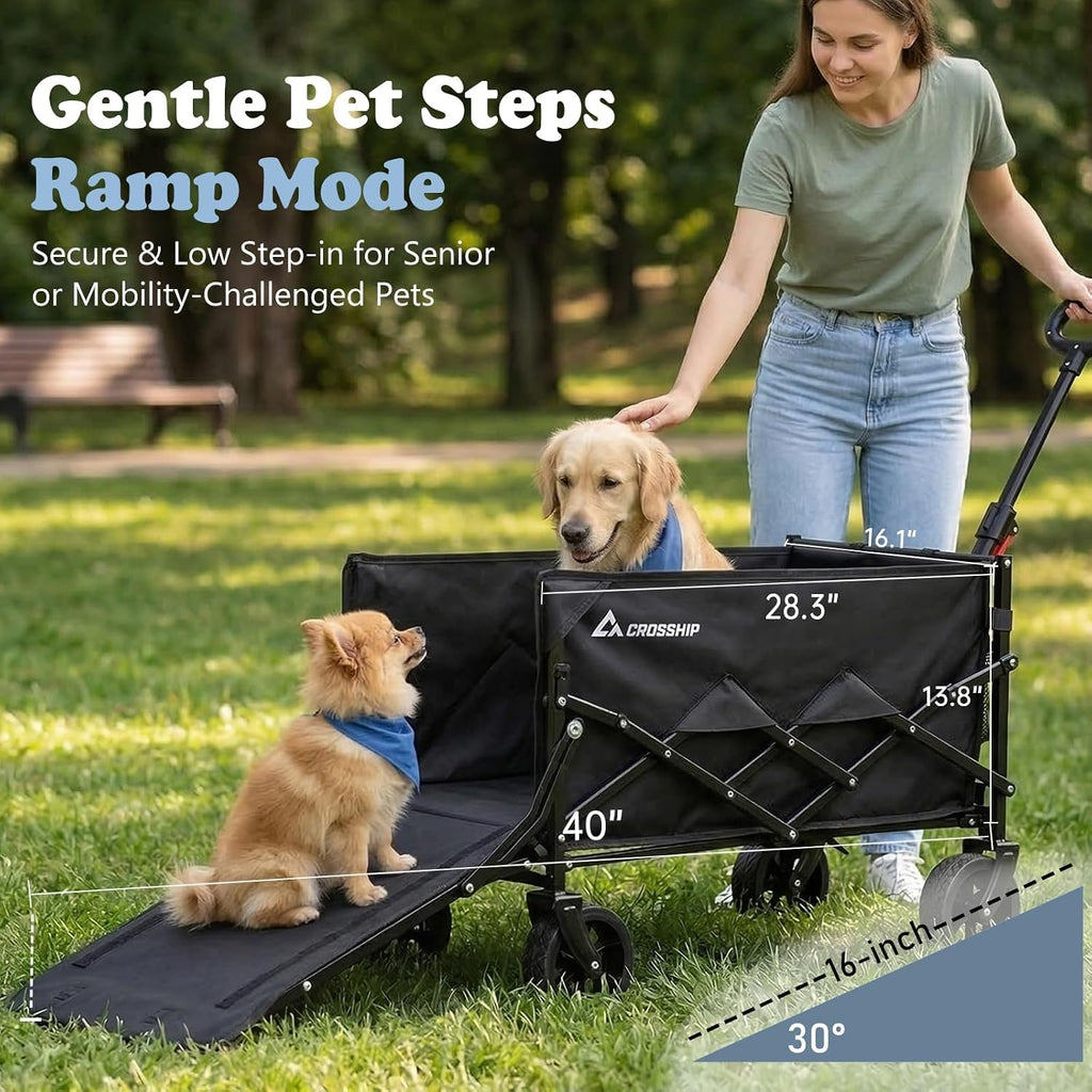 Folding Pet Wagon for Dogs - with Drop-Down Tailgate & Pet Pad