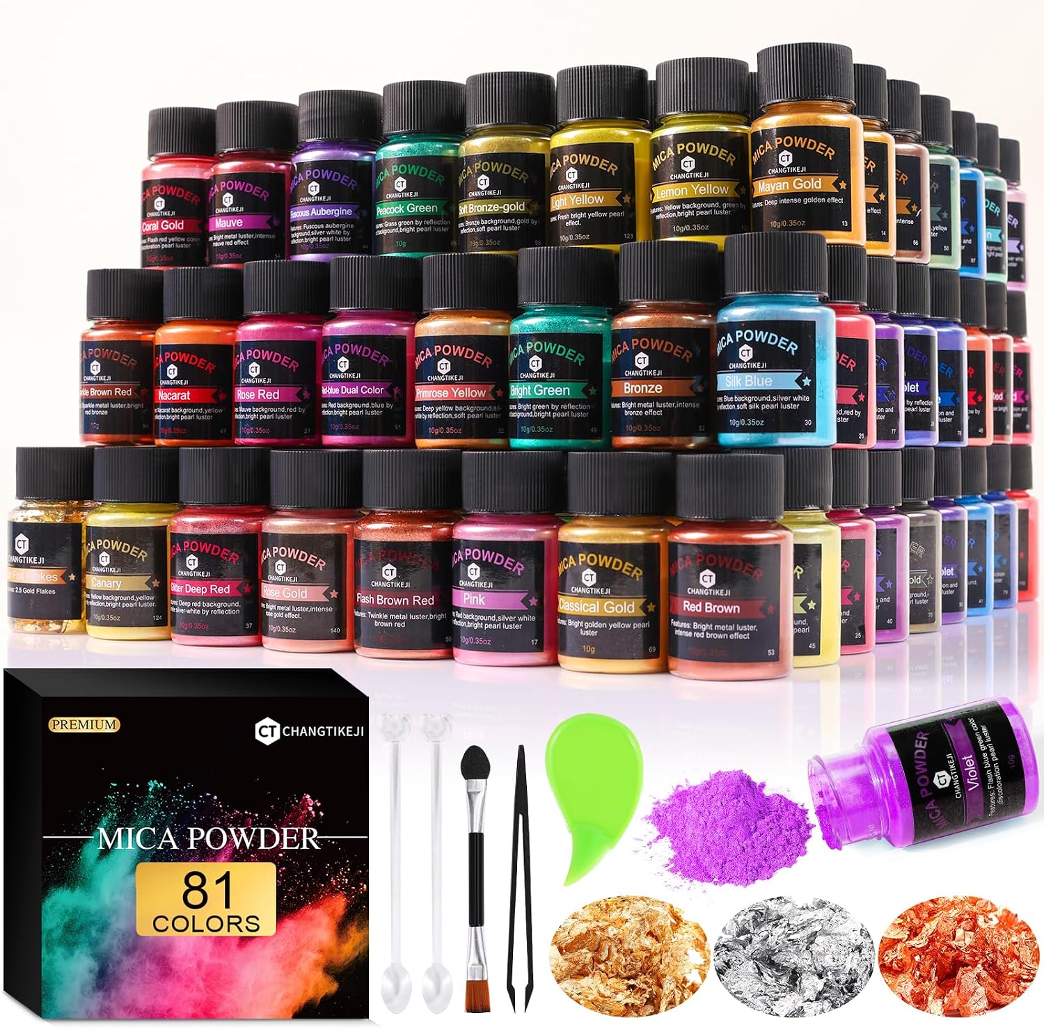 Mica Powder - 81 Colors - 10g/Bottle of Natural Pigment Powder | for Epoxy Resin，Soap Making，Candle Making,Car