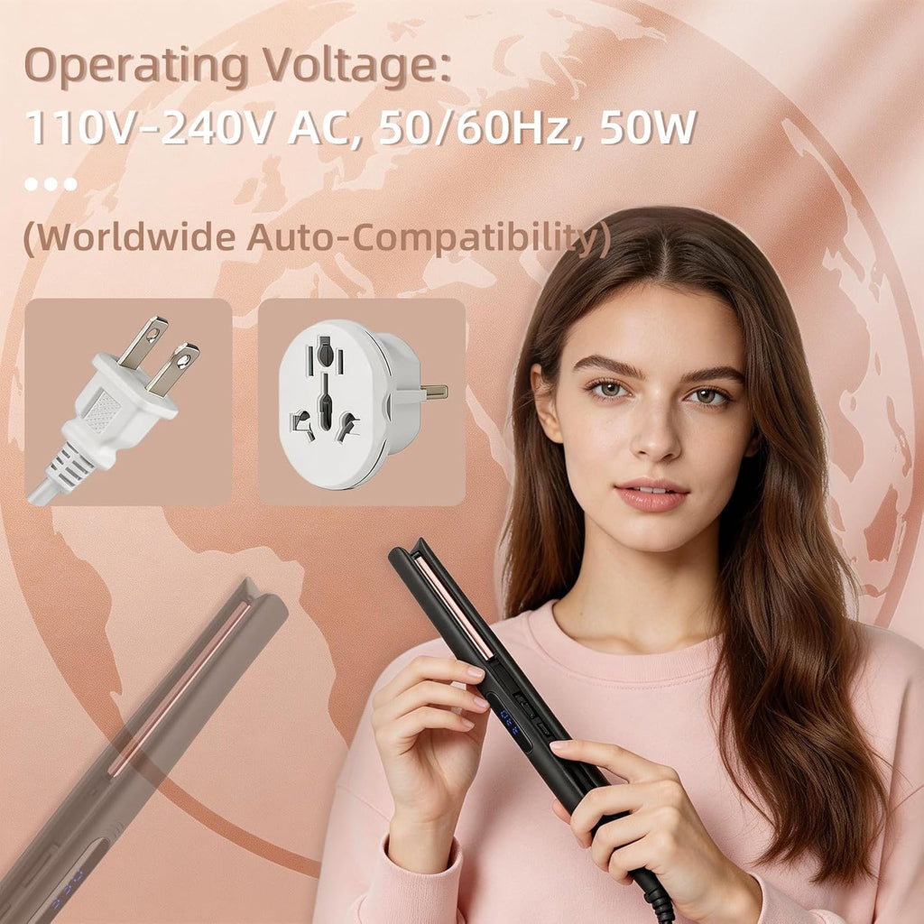 Hair Straightener, Ionic Titanium Ceramic Floating Plates Curler, 20s Fast Heating, 9 Temp Settings 170-400°F, Dual