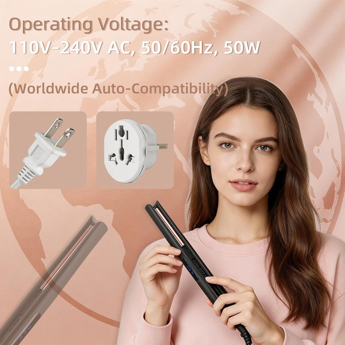 Hair Straightener, Ionic Titanium Ceramic Floating Plates Curler, 20s Fast Heating, 9 Temp Settings 170-400°F, Dual