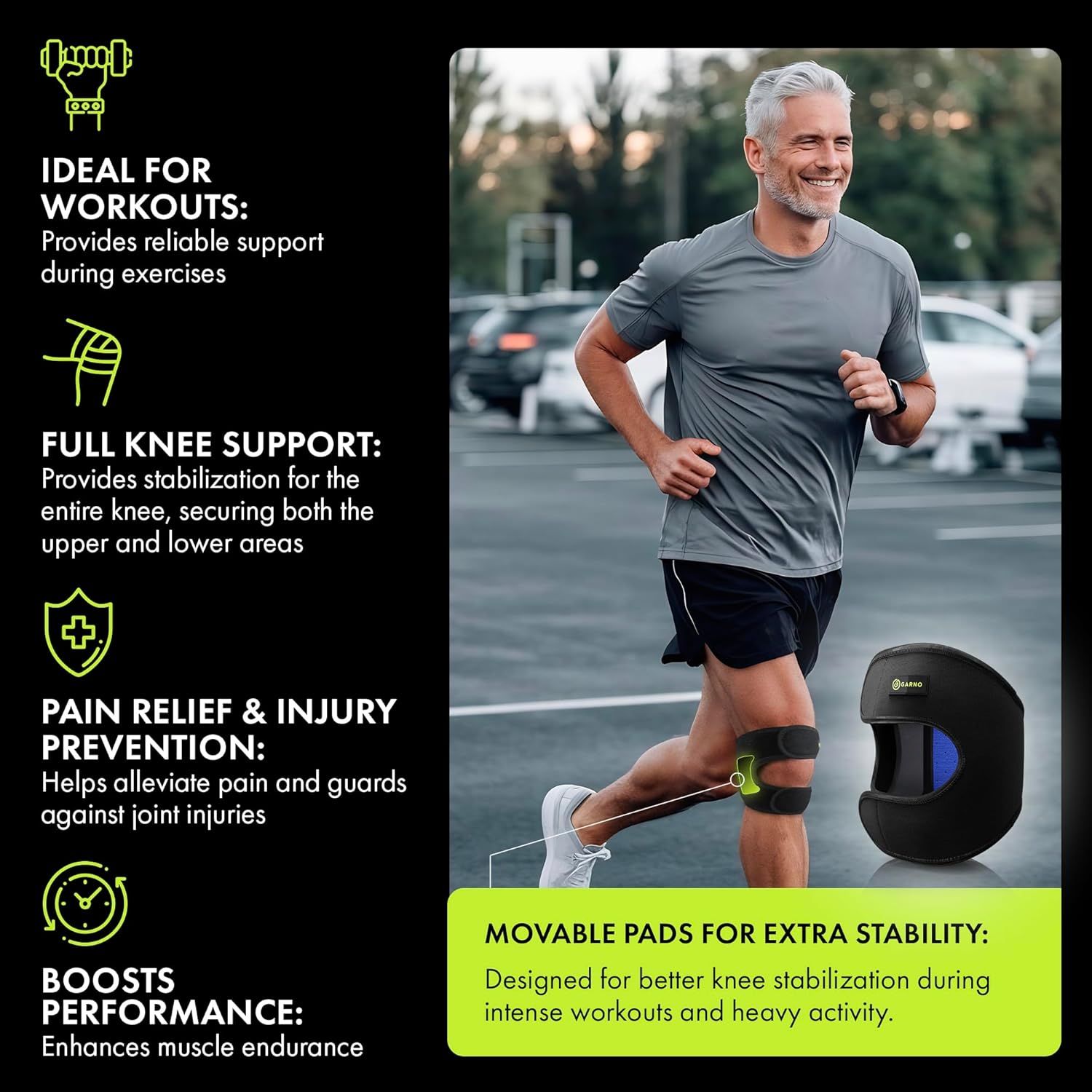 Patellar Tendon Support Strap, Knee Brace for Meniscus Tear, Patella Tendonitis, Arthritis, Adjustable Neoprene