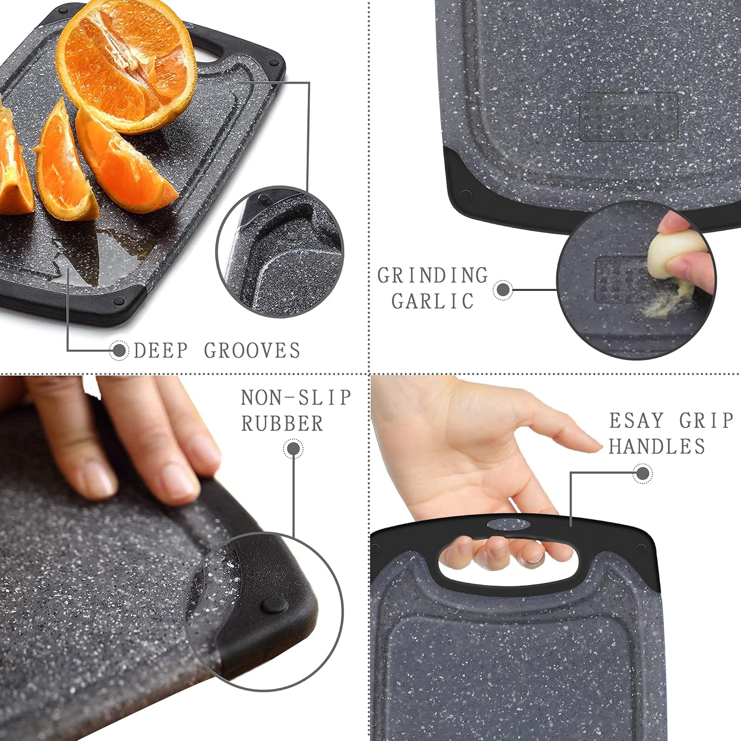 Plastic Cutting Boards Set of 3 for Kitchen, Thick Chopping Board with Deep Juice Grooves, Non‑Slip Feet, Easy Grip