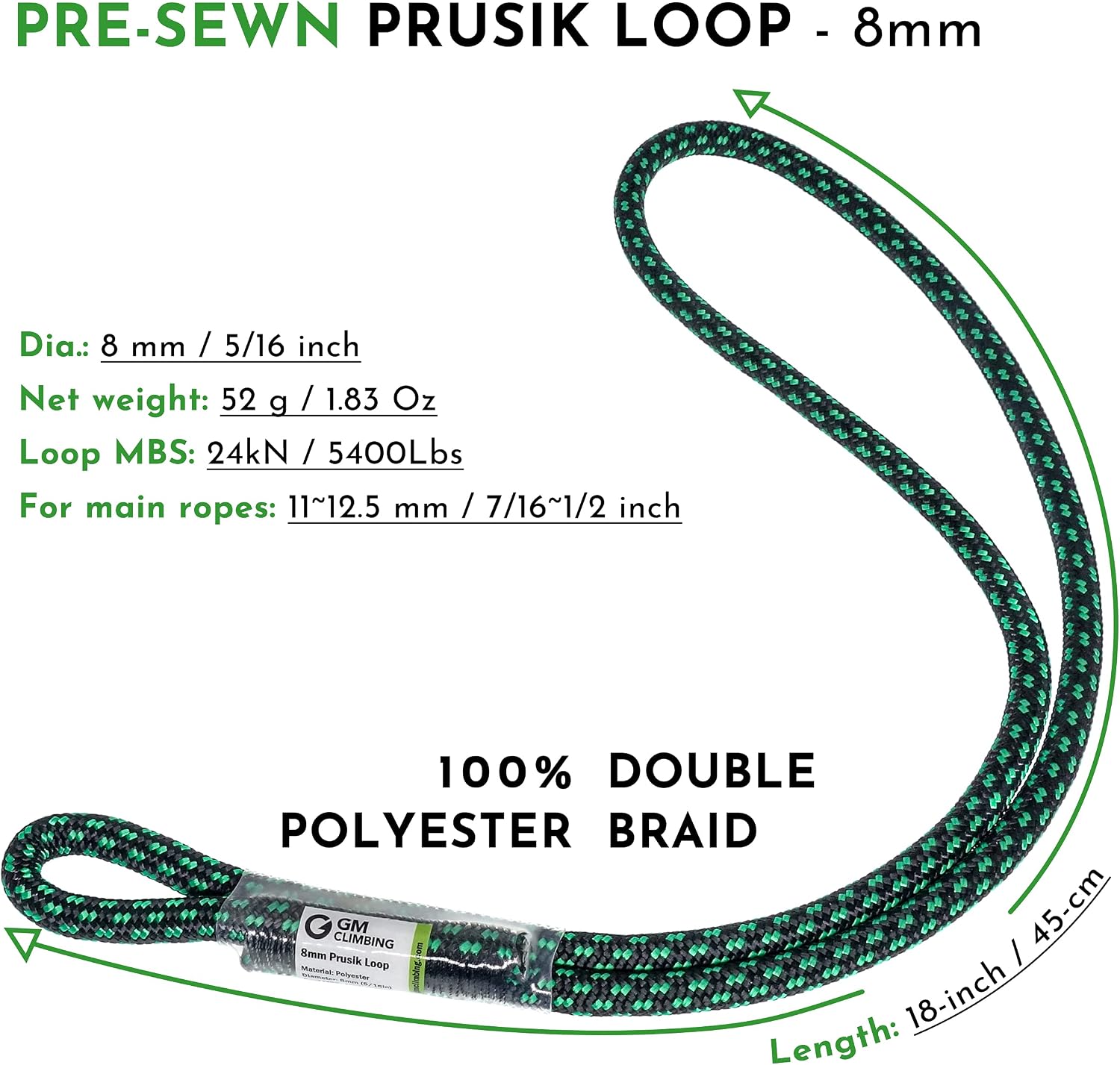 8mm (5/16") Prusik Loop Pre-Sewn 18 inches / 24 inches