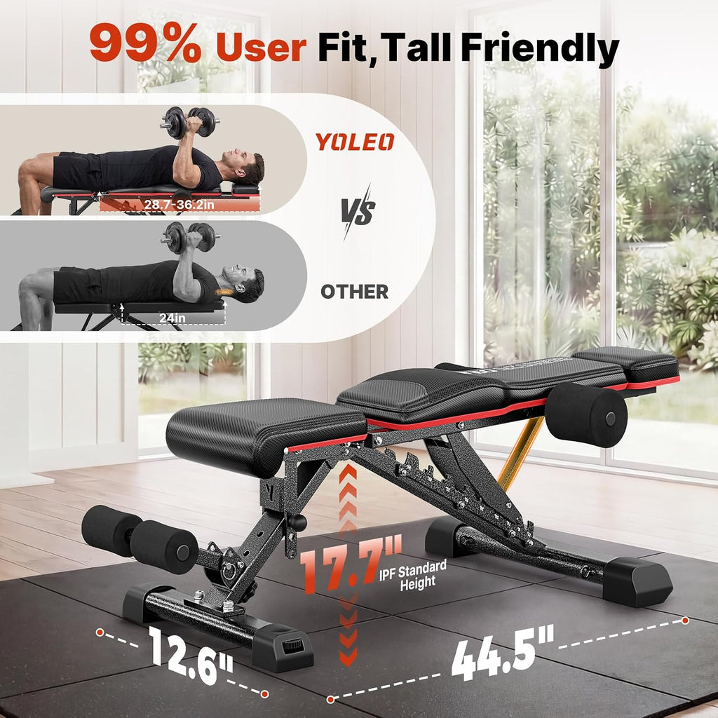 Adjustable Weight Bench with Bench Press Stand, Foldable Workout Bench with Extended Head/Elbow Pad(for Users up to 7')