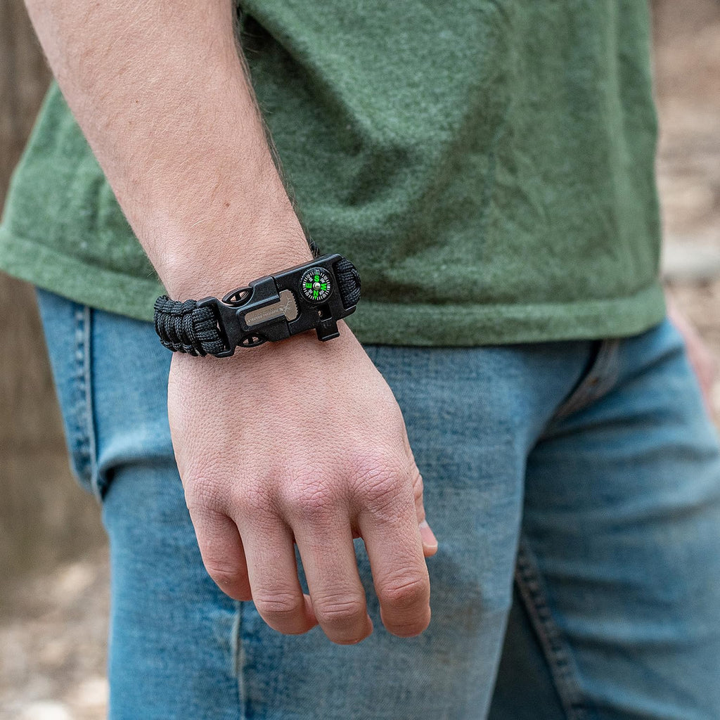Paracord Survival Bracelets - 2 Pack, Adjustable Size, Loud Whistle, Fire Starter - Ideal for Outdoor Enthusiasts