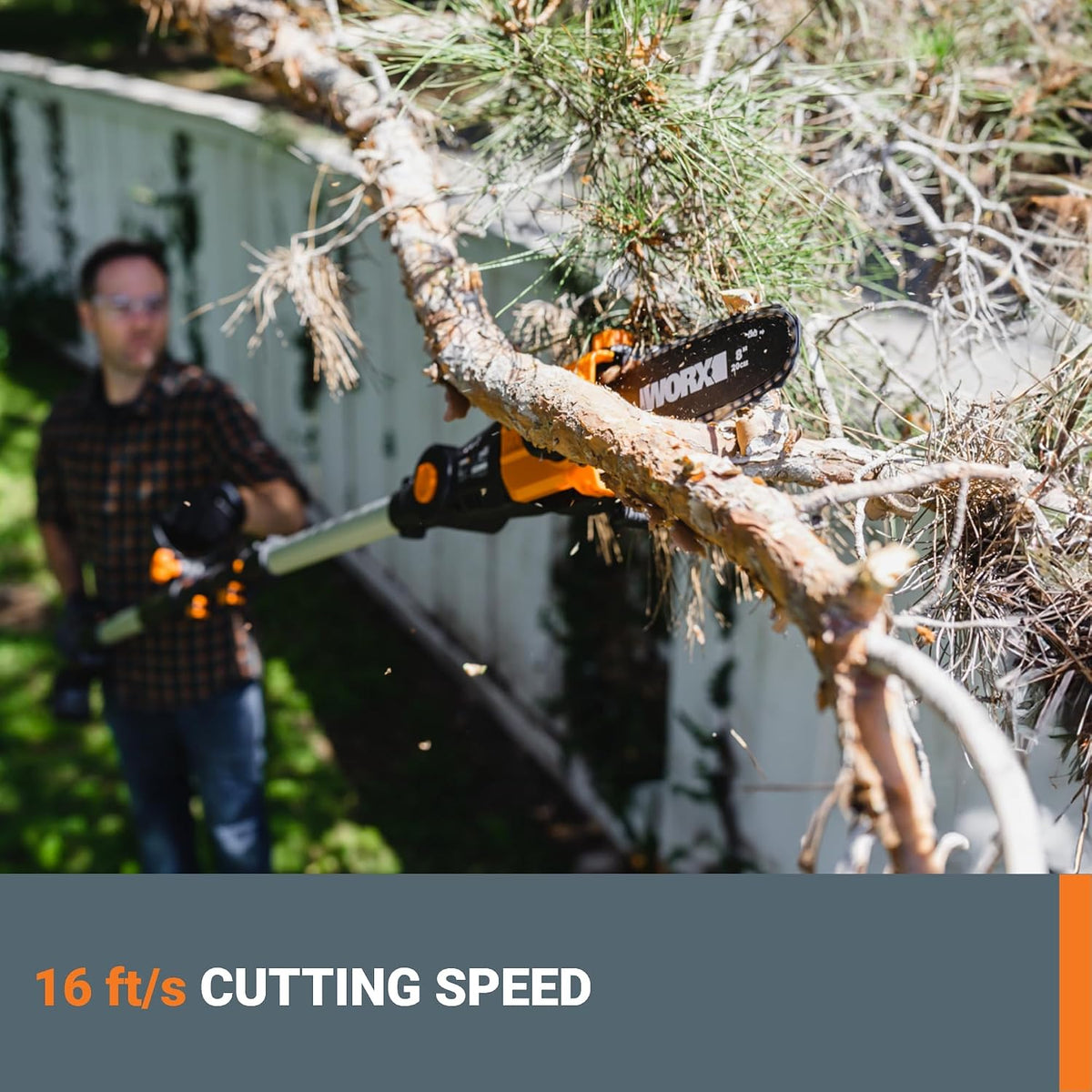 Cordless Pole Saw, 20V 8" Chainsaw, WG349.9 | Battery & Charger not Included, PowerShare, Up to 13.3 ft Reach; Weighs