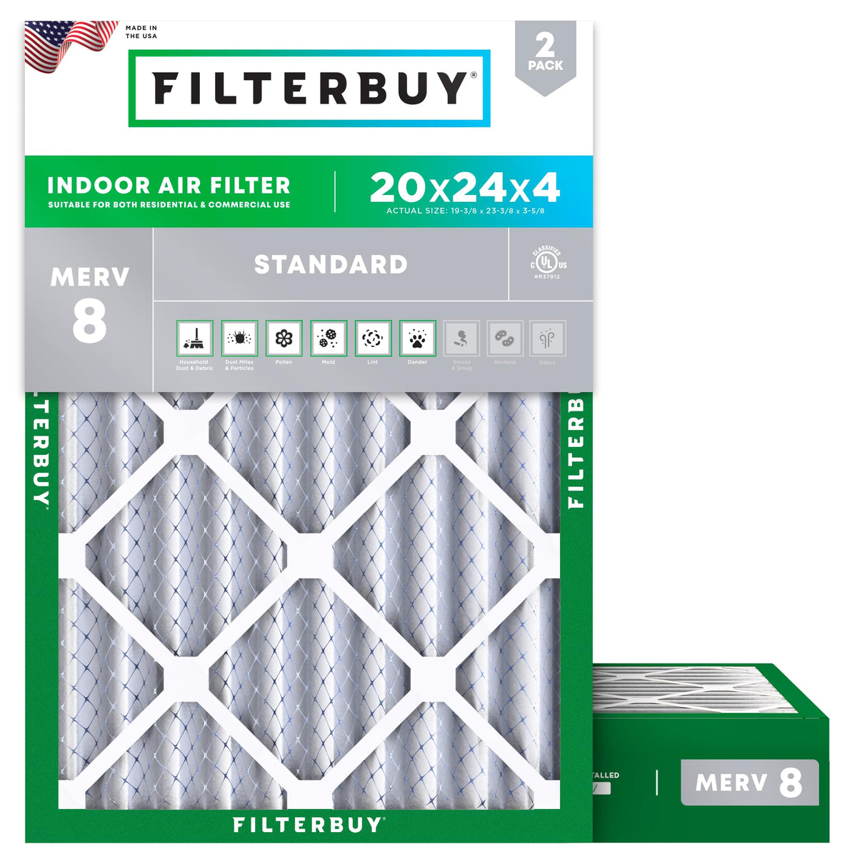 20x24x4 Air Filter MERV 8 Dust & Allergy Defense (2-Pack)