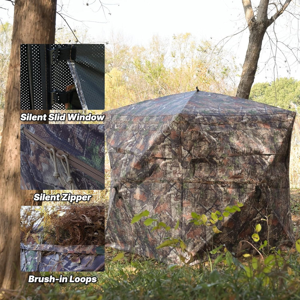 Hunting Blind 360 Degree See Through, 2/3/4 Person Pop Up Ground Blind for Deer and Turkey, Portable Camouflage Tent