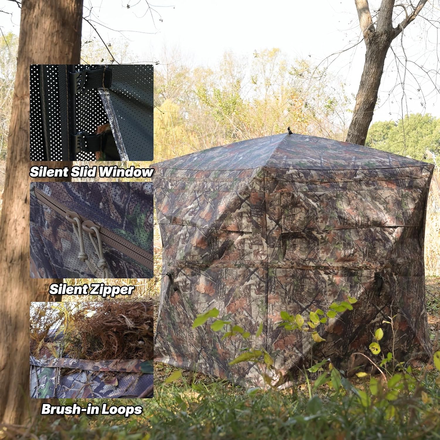 Hunting Blind 360 Degree See Through, 2/3/4 Person Pop Up Ground Blind for Deer and Turkey, Portable Camouflage Tent