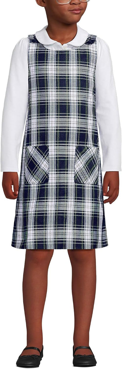 Girls Plaid Button Shoulder Patch Pocket Jumper 7 White Plaid