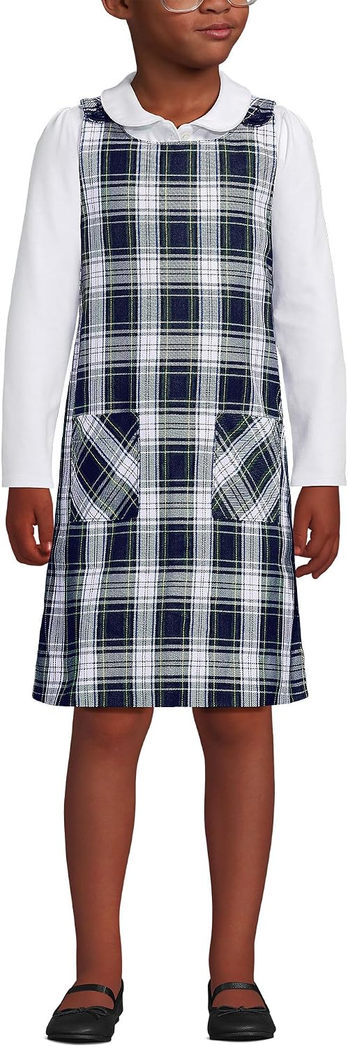 Girls Plaid Button Shoulder Patch Pocket Jumper 6 White Plaid