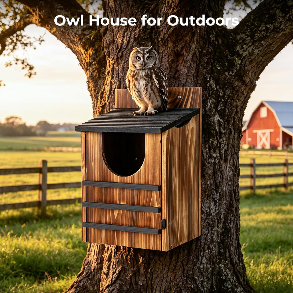 Owl House for Outside, Wooden Owl Nesting Box for Barn Owl Screech Owl